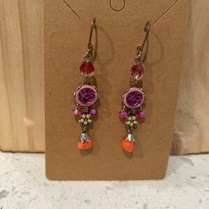 Ayalabar Floral Drop Earrings with Pink and Orange Accents